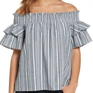 Caslon Off the Shoulder Stripe Tiered Sleeve Top